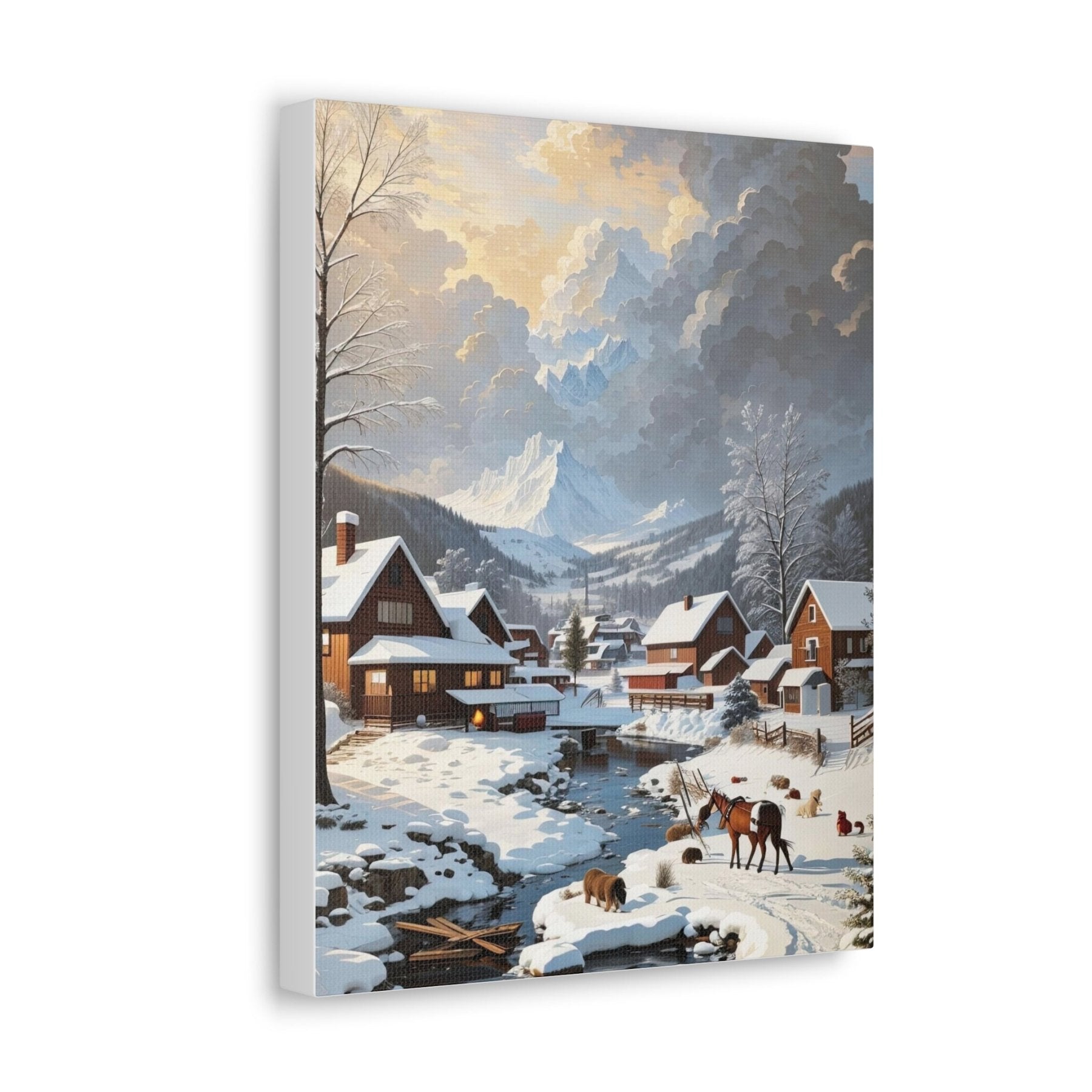 Winter Town Landscape Canvas Print, Winter Wall Art, Winter Canvas, Winter Landscape Scene, Wall Art, Canvas Art, Winter Home Decor, Winter Mountain Town (2) - Janlyn's Crafts