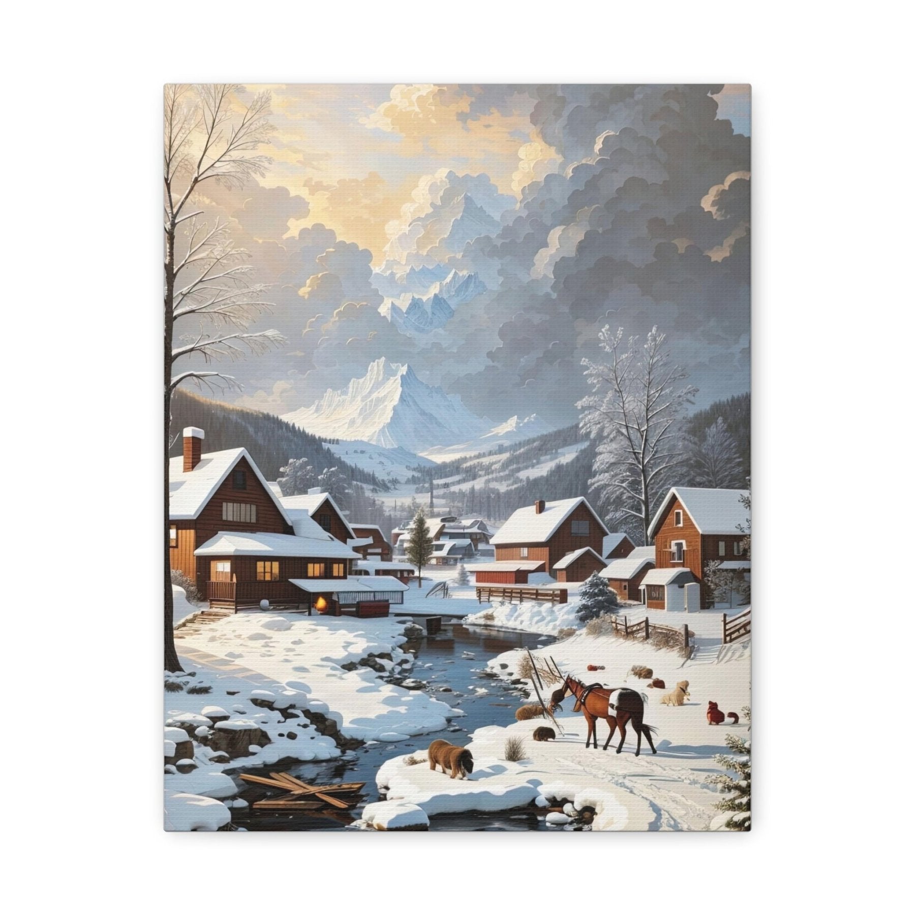 Winter Town Landscape Canvas Print, Winter Wall Art, Winter Canvas, Winter Landscape Scene, Wall Art, Canvas Art, Winter Home Decor, Winter Mountain Town (2) - Janlyn's Crafts