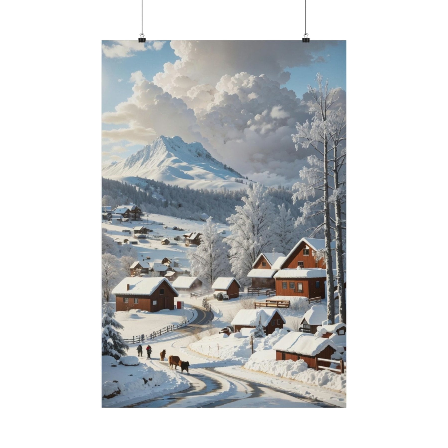 Winter Town Landscape Poster Print, Winter Wall Art, Winter Poster, Winter Landscape Scene, Wall Art, Poster Art, Rolled Poster, Winter Home Decor, Winter Mountain Town (3) - Janlyn's Crafts