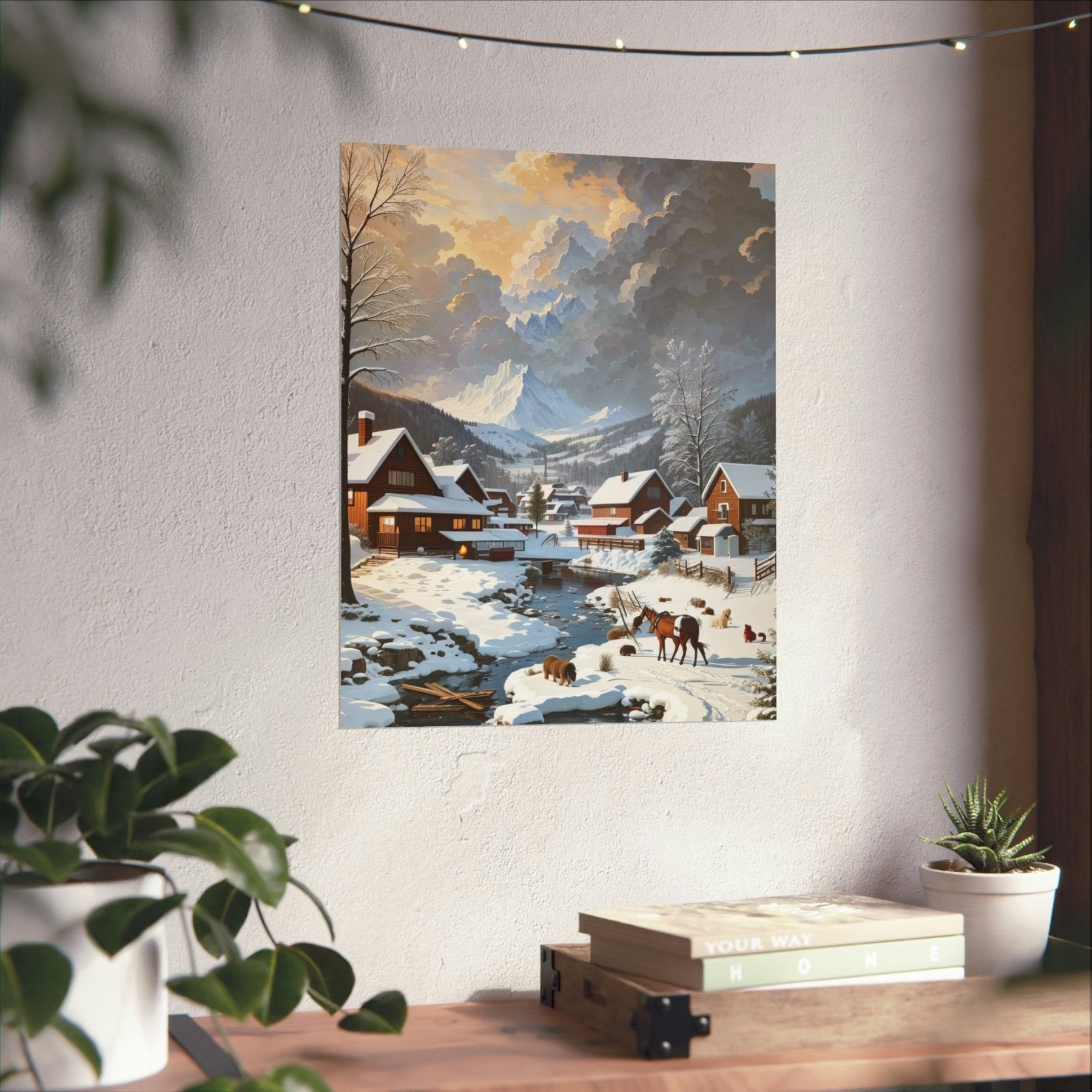 Winter Town Landscape Poster Print, Winter Wall Art, Winter Poster, Winter Landscape Scene, Wall Art, Poster Art, Rolled Poster, Winter Home Decor, Winter Mountain Town (2) - Janlyn's Crafts