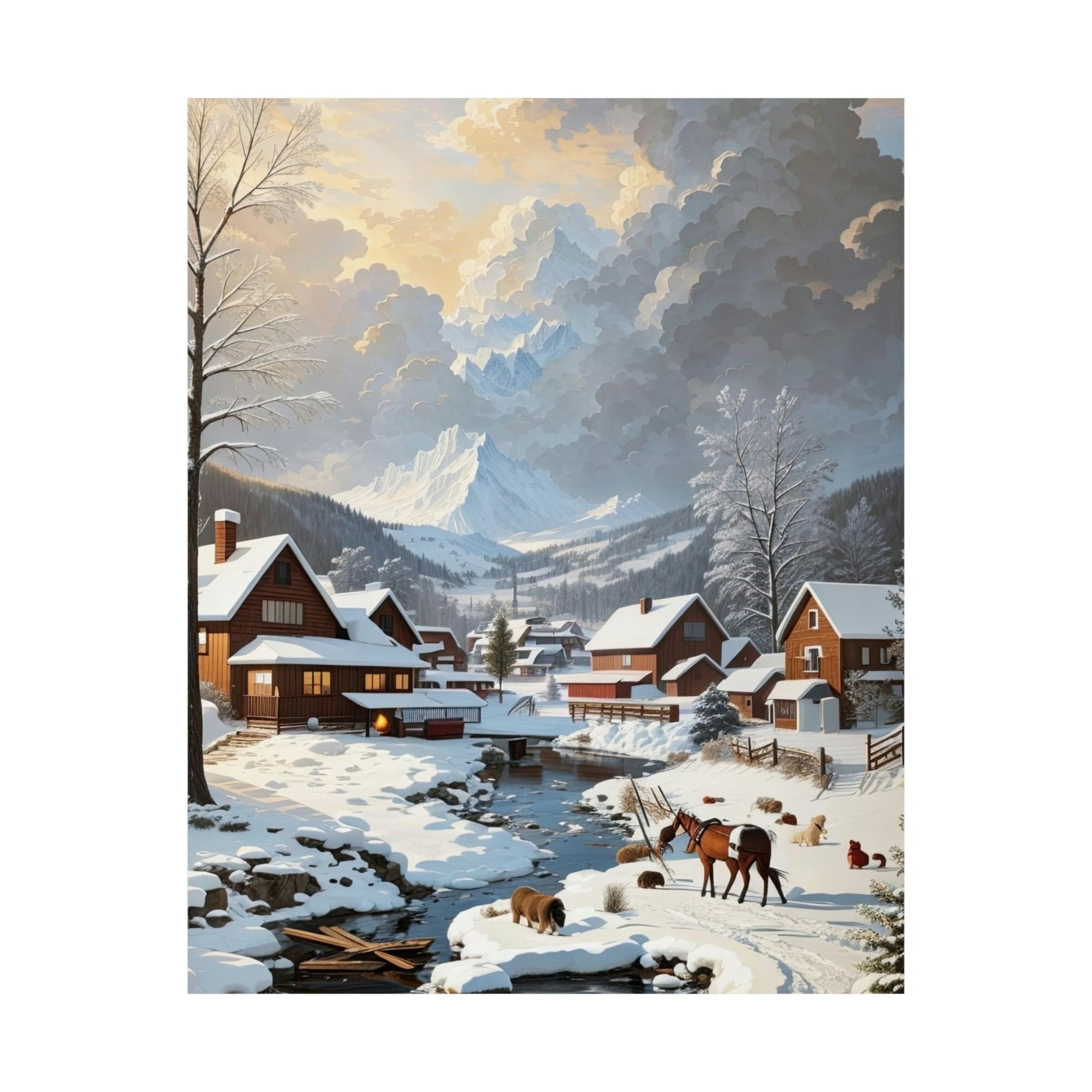 Winter Town Landscape Poster Print, Winter Wall Art, Winter Poster, Winter Landscape Scene, Wall Art, Poster Art, Rolled Poster, Winter Home Decor, Winter Mountain Town (2) - Janlyn's Crafts