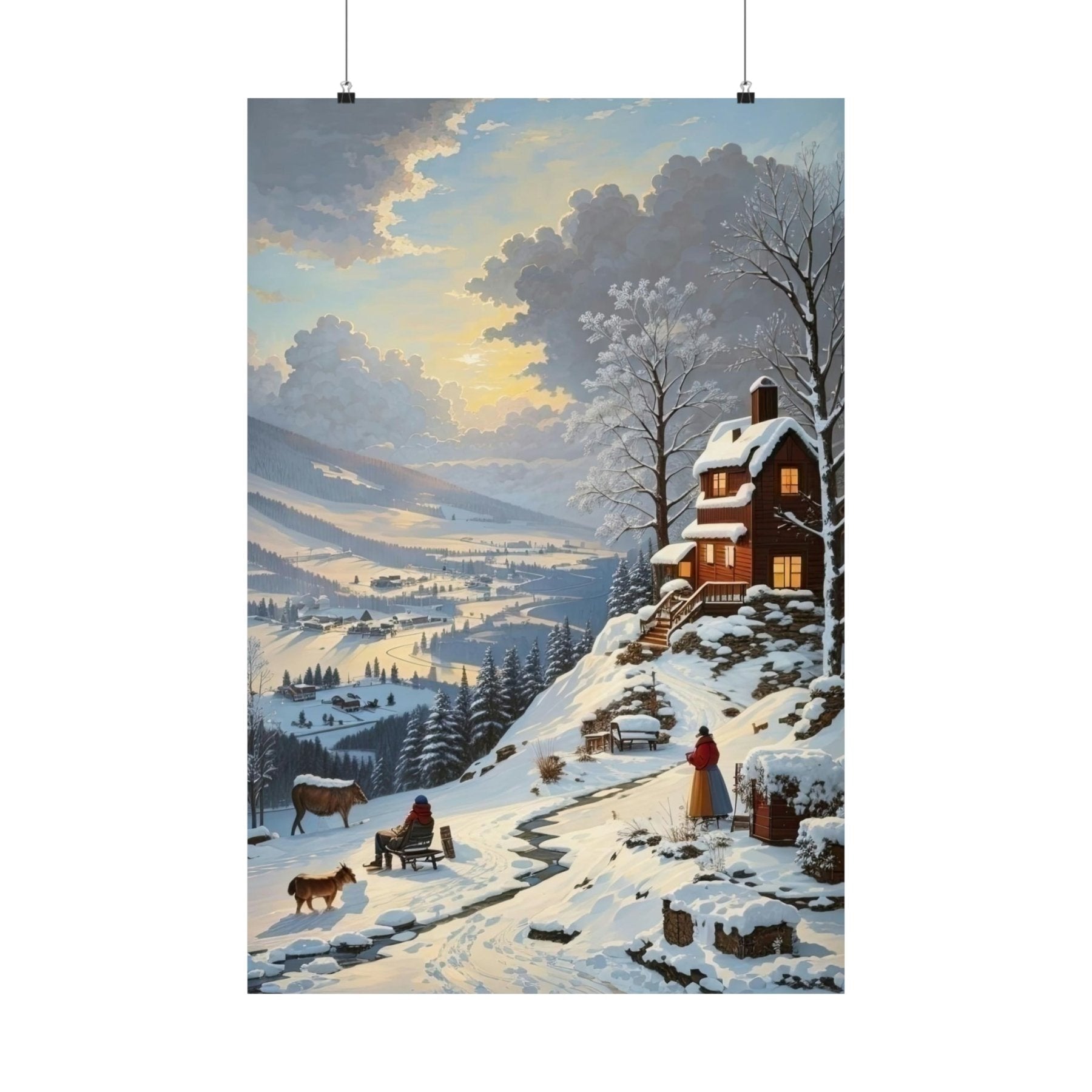 Winter Town Landscape Poster Print, Winter Wall Art, Winter Poster, Winter Landscape Scene, Wall Art, Poster Art, Rolled Poster, Winter Home Decor, Winter Mountain Town (4) - Janlyn's Crafts