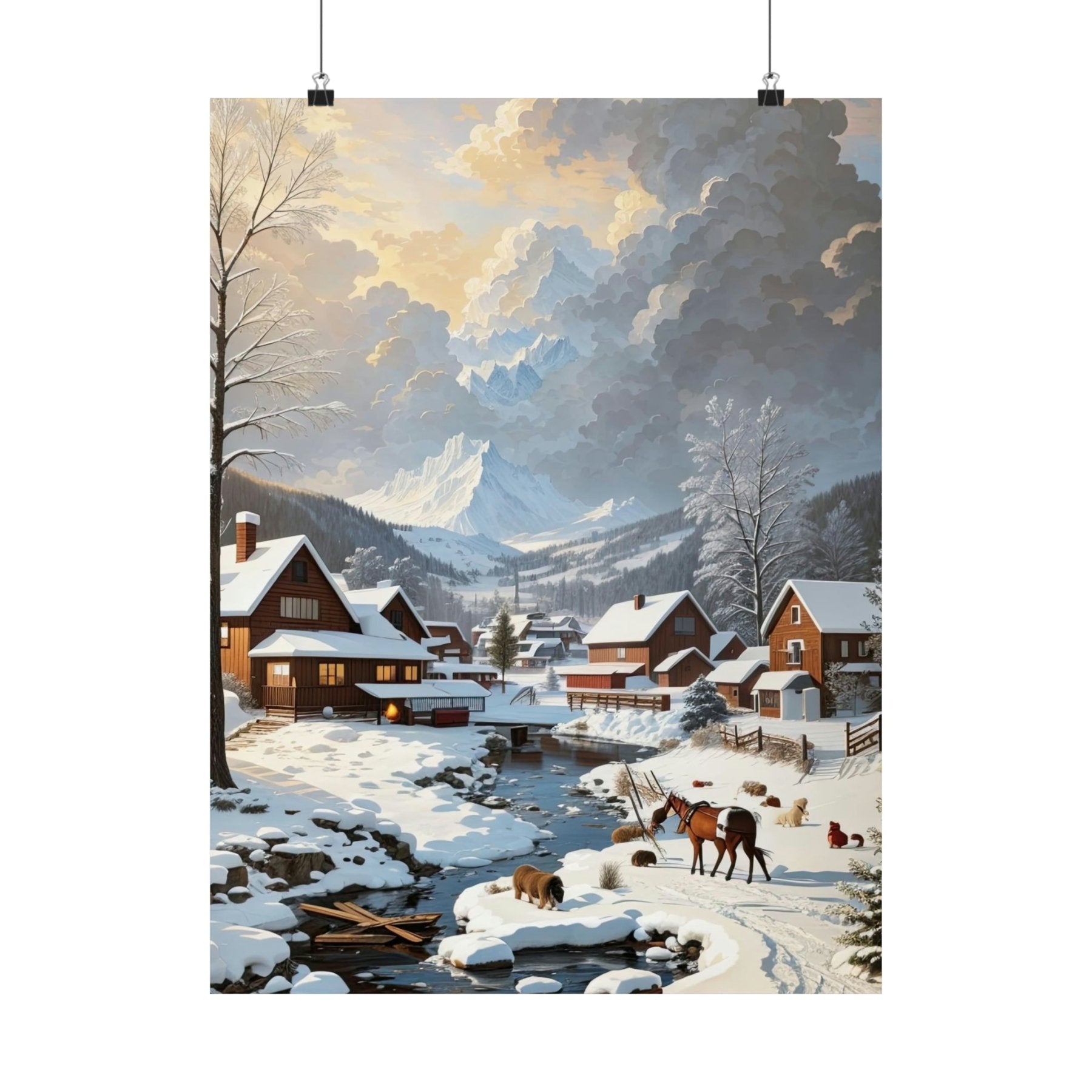 Winter Town Landscape Poster Print, Winter Wall Art, Winter Poster, Winter Landscape Scene, Wall Art, Poster Art, Rolled Poster, Winter Home Decor, Winter Mountain Town (2) - Janlyn's Crafts