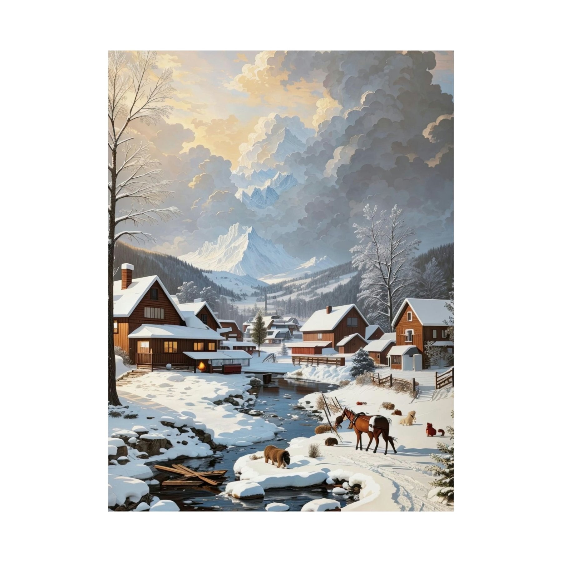 Winter Town Landscape Poster Print, Winter Wall Art, Winter Poster, Winter Landscape Scene, Wall Art, Poster Art, Rolled Poster, Winter Home Decor, Winter Mountain Town (2) - Janlyn's Crafts