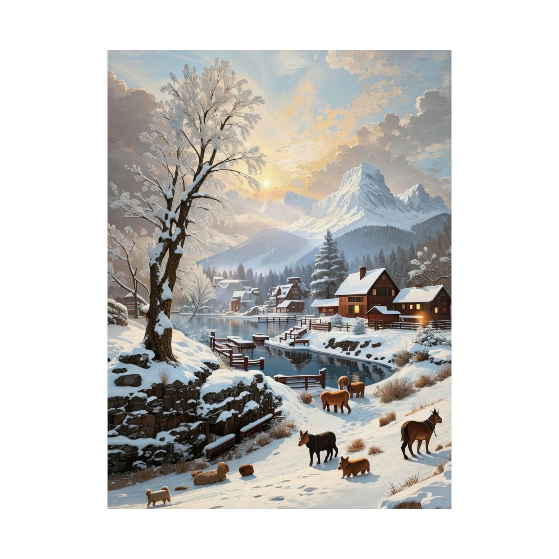 Winter Town Landscape Poster Print, Winter Wall Art, Winter Poster, Winter Landscape Scene, Wall Art, Poster Art, Rolled Poster, Winter Home Decor, Winter Mountain Town (1) - Janlyn's Crafts