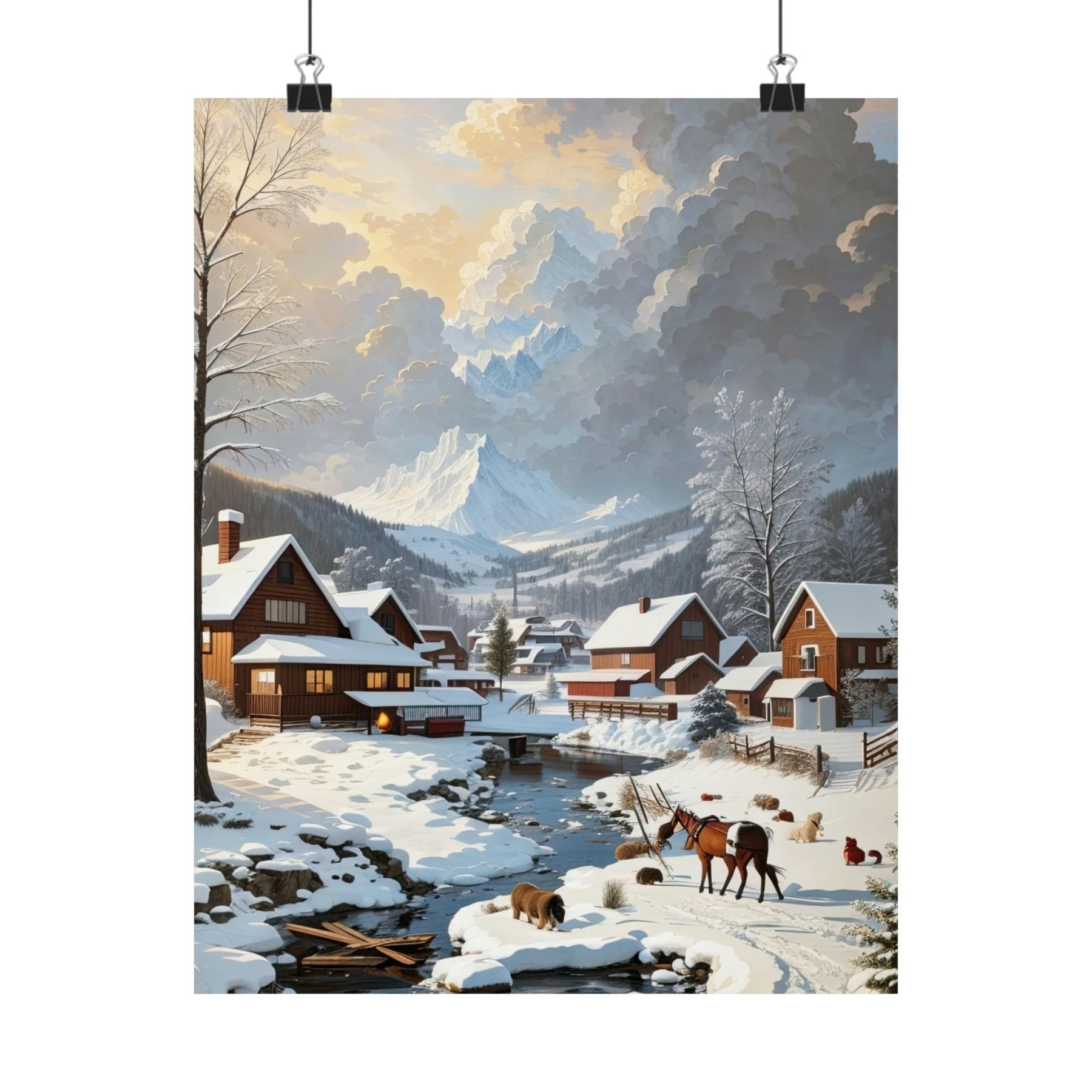 Winter Town Landscape Poster Print, Winter Wall Art, Winter Poster, Winter Landscape Scene, Wall Art, Poster Art, Rolled Poster, Winter Home Decor, Winter Mountain Town (2) - Janlyn's Crafts