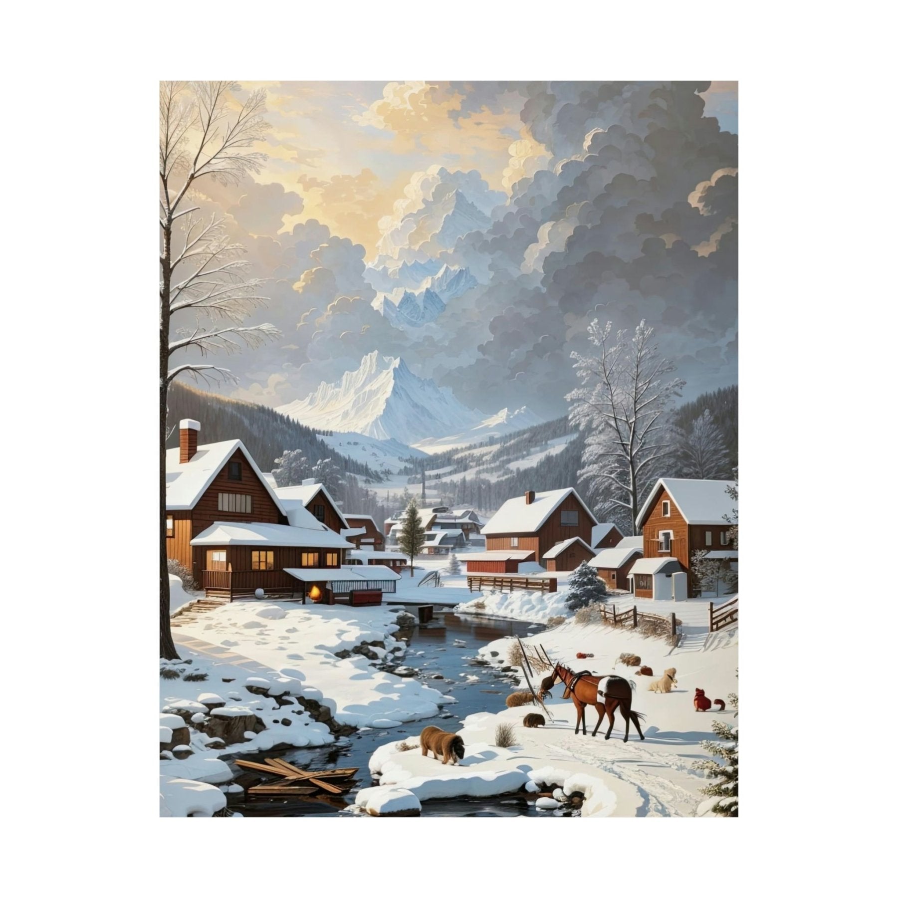 Winter Town Landscape Poster Print, Winter Wall Art, Winter Poster, Winter Landscape Scene, Wall Art, Poster Art, Rolled Poster, Winter Home Decor, Winter Mountain Town (2) - Janlyn's Crafts