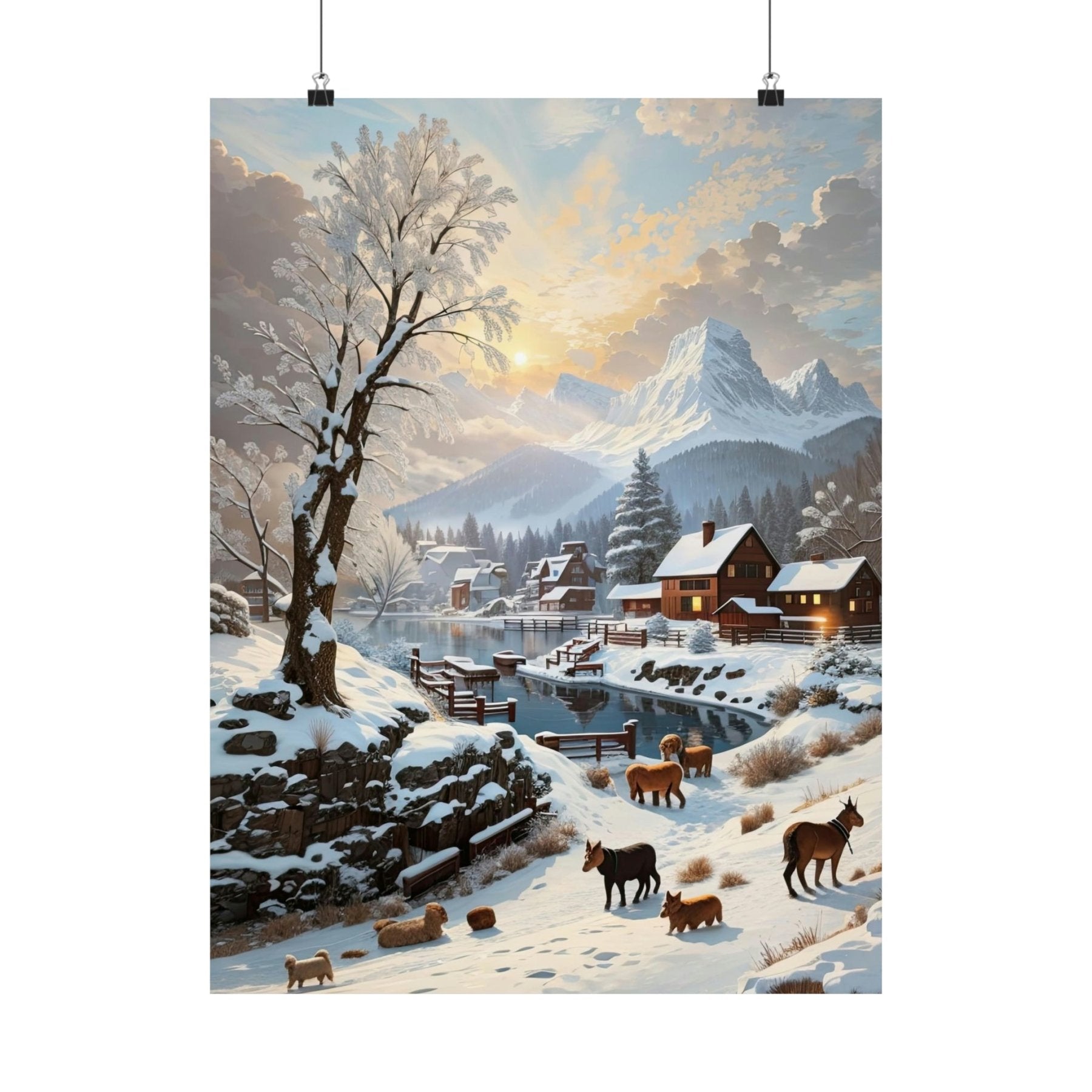 Winter Town Landscape Poster Print, Winter Wall Art, Winter Poster, Winter Landscape Scene, Wall Art, Poster Art, Rolled Poster, Winter Home Decor, Winter Mountain Town (1) - Janlyn's Crafts