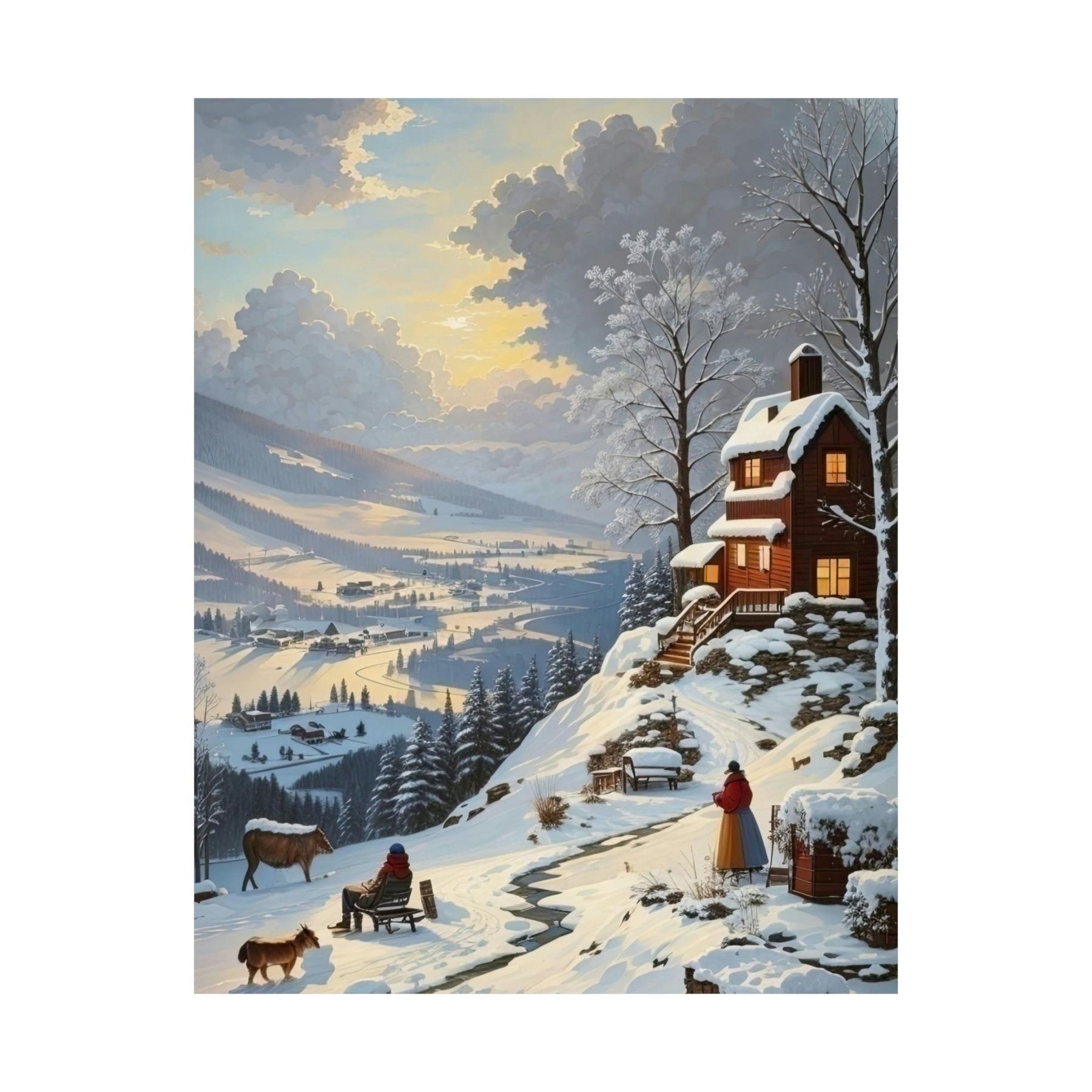 Winter Town Landscape Poster Print, Winter Wall Art, Winter Poster, Winter Landscape Scene, Wall Art, Poster Art, Rolled Poster, Winter Home Decor, Winter Mountain Town (4) - Janlyn's Crafts