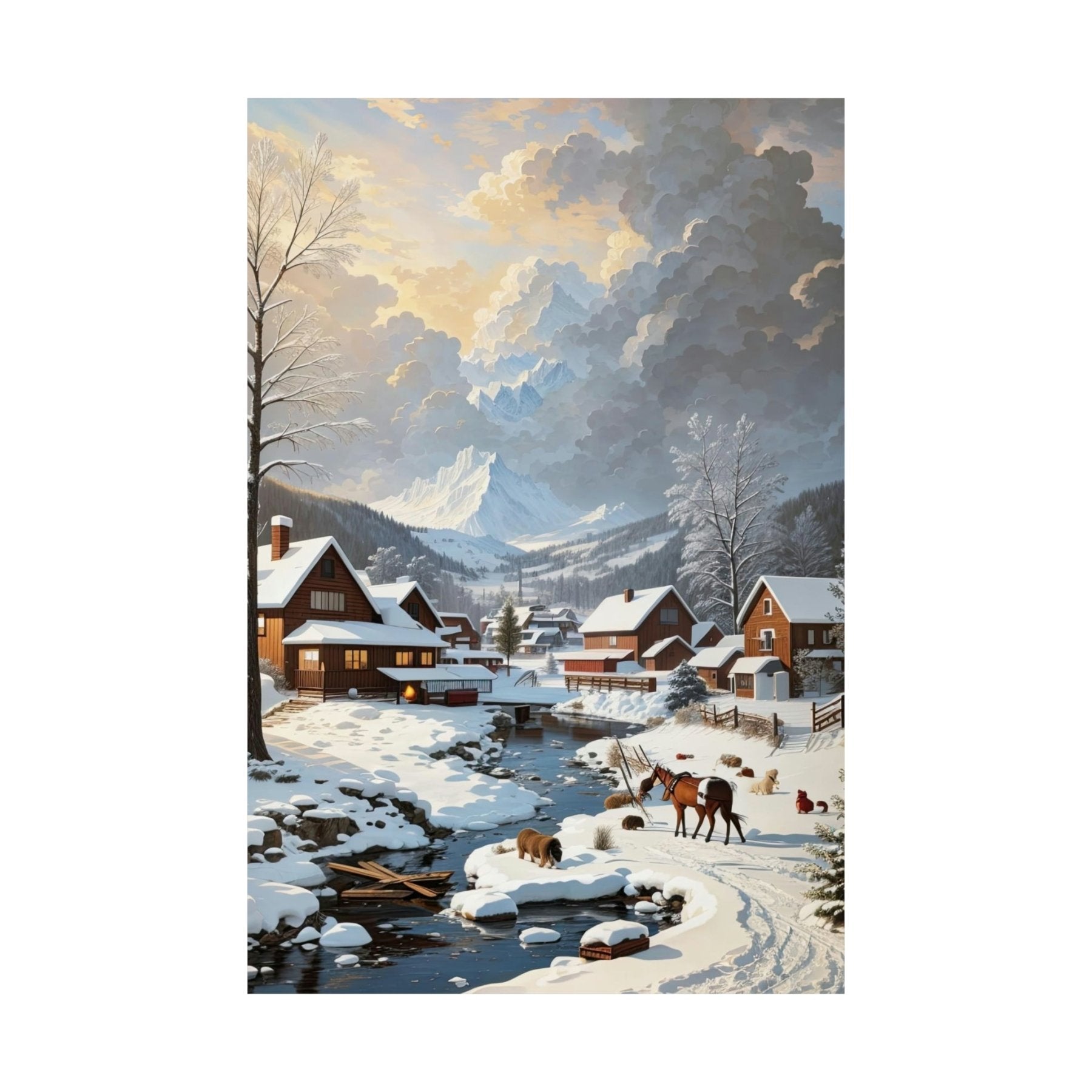 Winter Town Landscape Poster Print, Winter Wall Art, Winter Poster, Winter Landscape Scene, Wall Art, Poster Art, Rolled Poster, Winter Home Decor, Winter Mountain Town (2) - Janlyn's Crafts